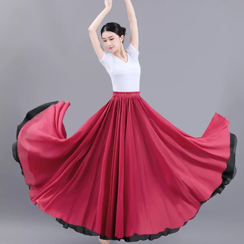 Jupe de danse flamenco en mousseline de soie pour femmes, jupe longue pour documents, tenue d'entraînement de séparés euse, jupe de style chinois avec grand ourlet, Louvain, 720