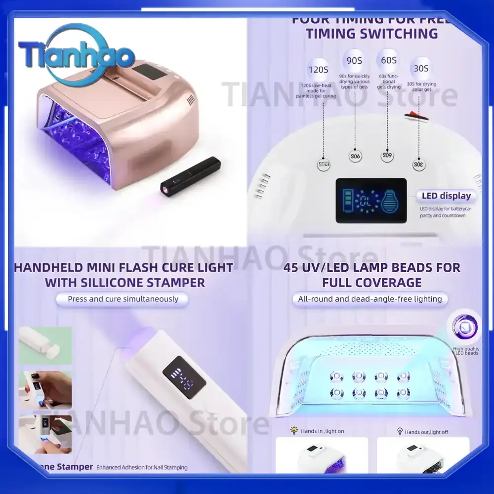 for Misbeauty Rose Gold Cordless Nail Lamp 128W Hybrid Pro Cure Gel 2 in 1 Mini Tips Lamp for Salon Use Professional