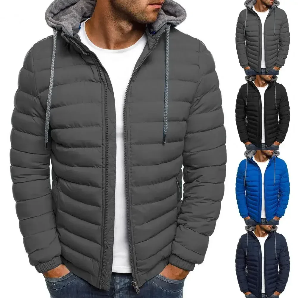 New Oversized Men\'s Detachable Hat Thickened Hooded Cardigan Drawstring Winter Thickened Warm Jacket Coat Winter 2024 Top