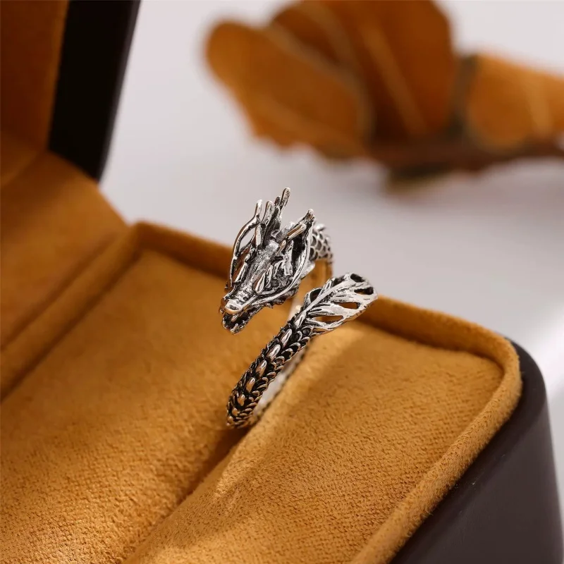 Hot selling new 925 sterling silver retro domineering Chinese dragon creative personality open ring fashionable and exquisite