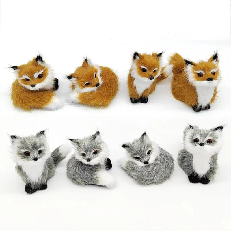 1pc Simulation Mini Squatting Fox Figurines Artificial Plush Animals Handicraft Figures Miniatures Home Desktop Decoration