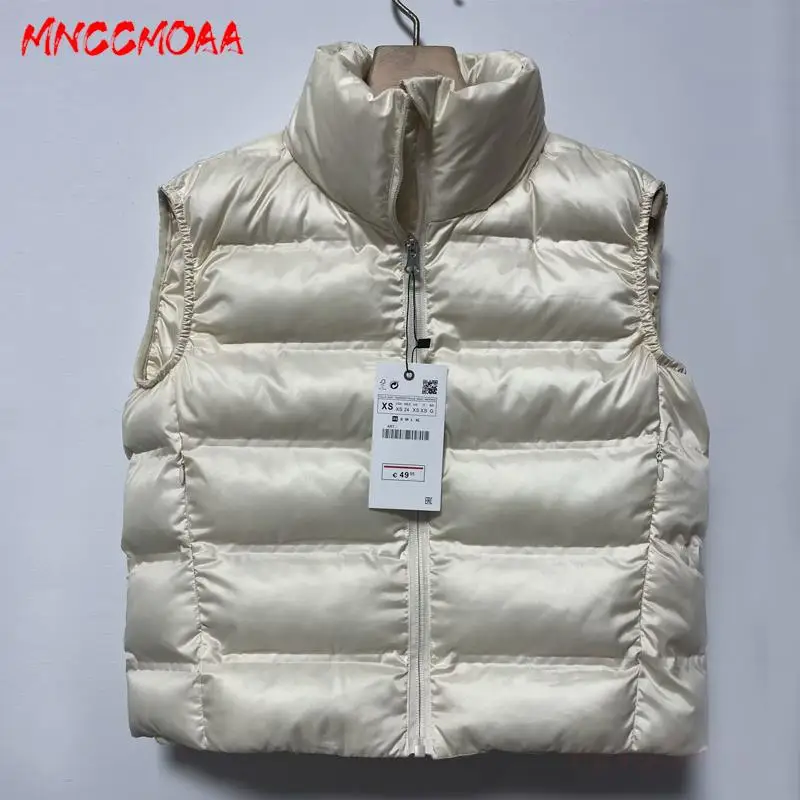 

MNCCMOAA-Women's Stand Neck Zip Parkas Vest, Monochromatic, Casual, Sleeveless, Warm Waistcoat, Female Fashion, Winter, 2024