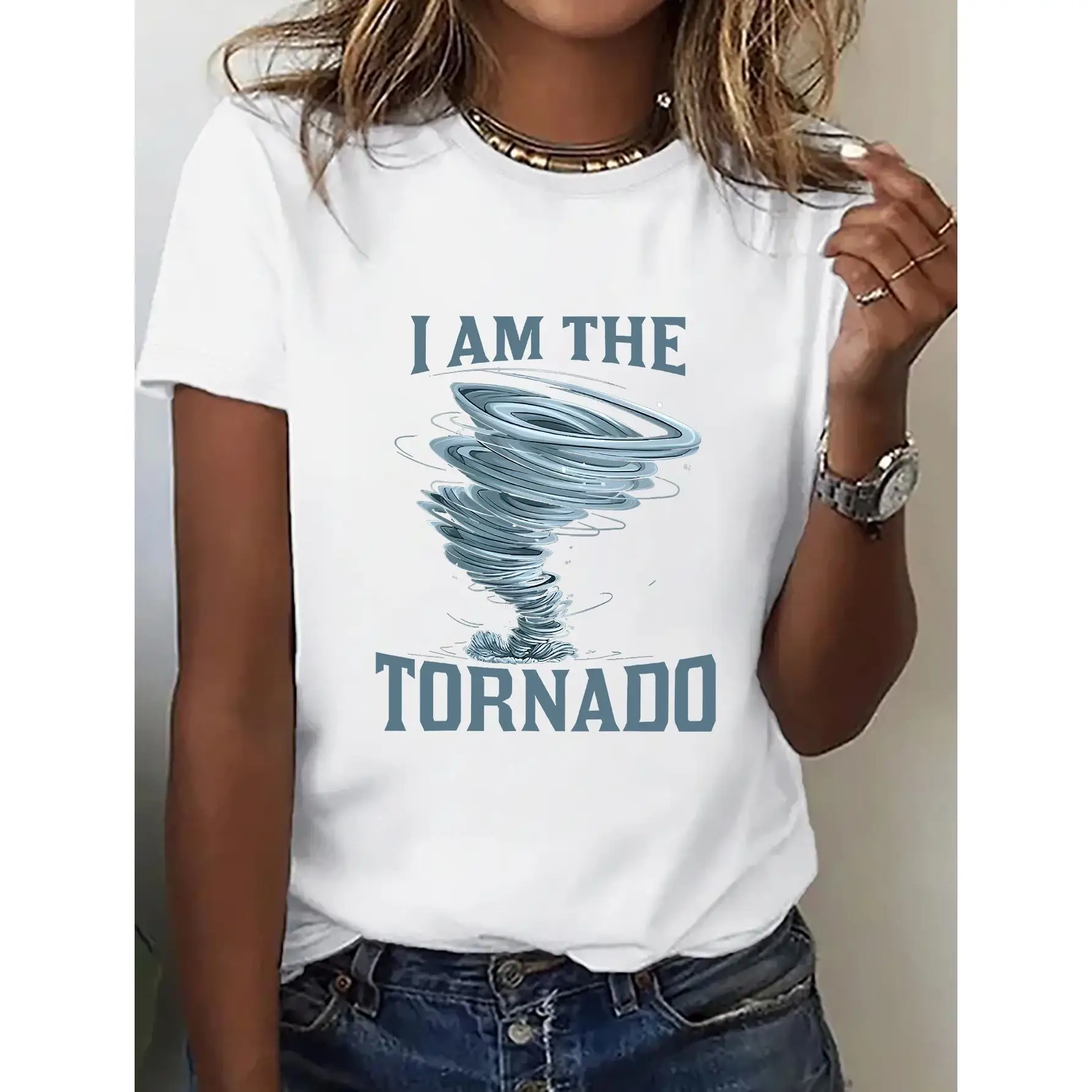 

I am a tornado, creative printed T-shirt, casual everyday wear, soft and comfortable, short-sleeved T-shirt with simple trend