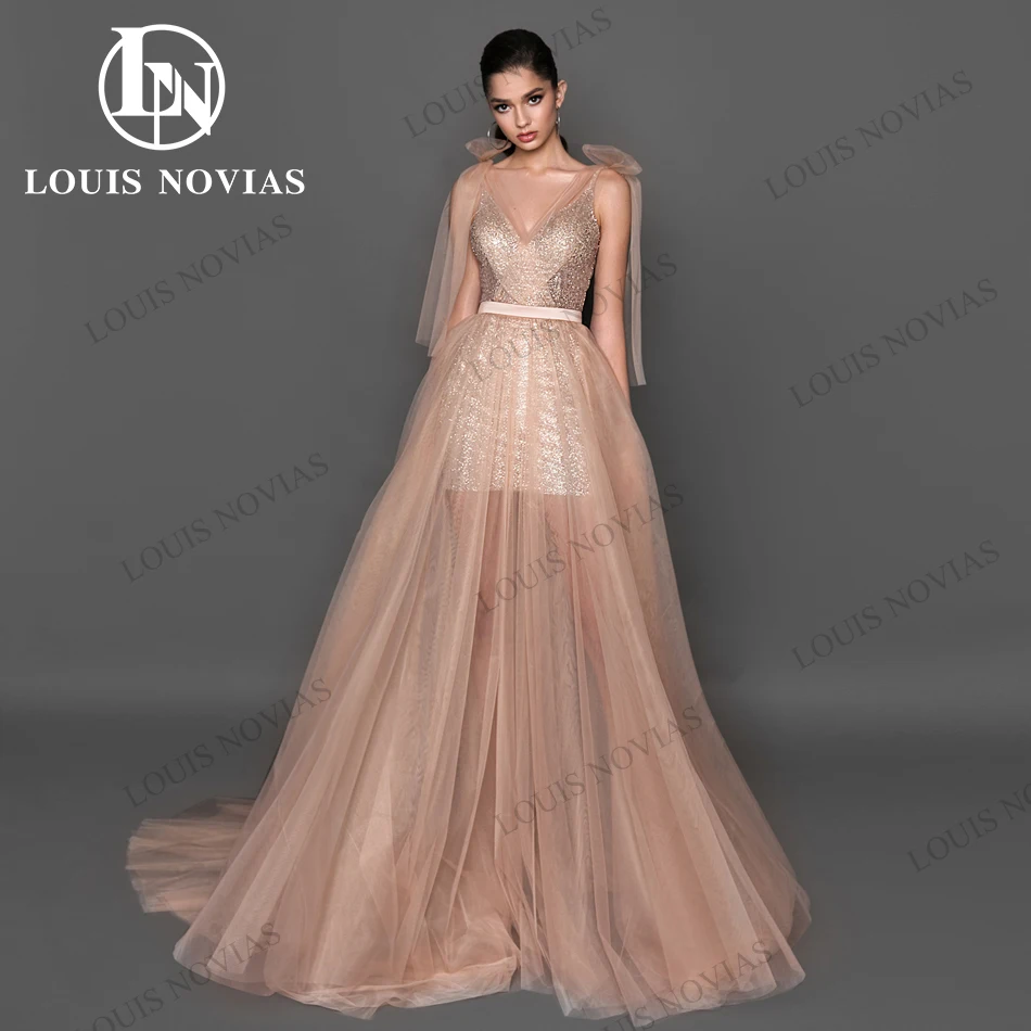 

LOUIS NOVIAS вечерние платья без рукавов женские иллюзия блестящие спагетти на бретельках ленты вечерние платья Vestidos De Noche