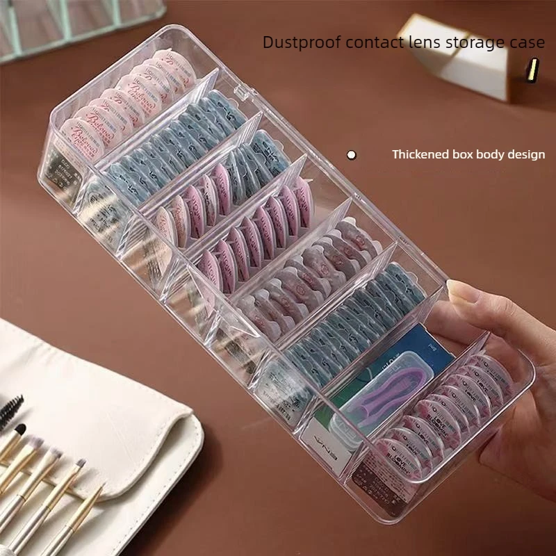 Estuche para Lentes de Contacto Acrílico, Caja de Almacenamiento con 7 Compartimentos y Tapa, Organizador Transparente a Prueba de Polvo
