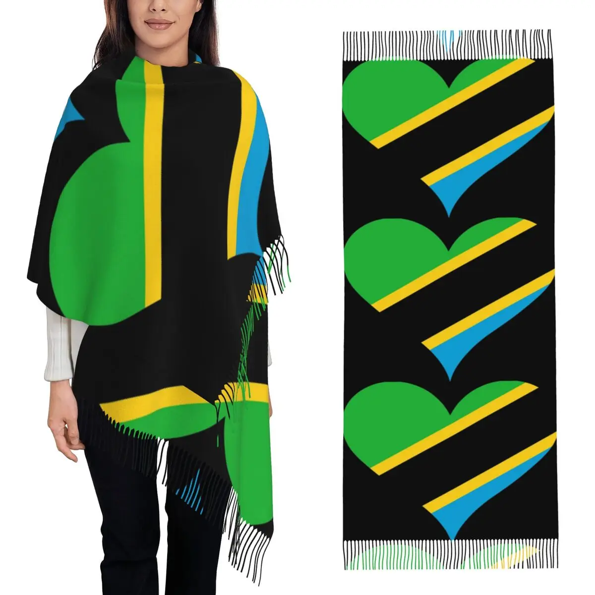 

Танзания Сердце Флаг Unity Процветание Свобода Шарф Шарфы с кисточками Женские мягкие теплые шали и накидки Длинная осенне-зимняя шаль