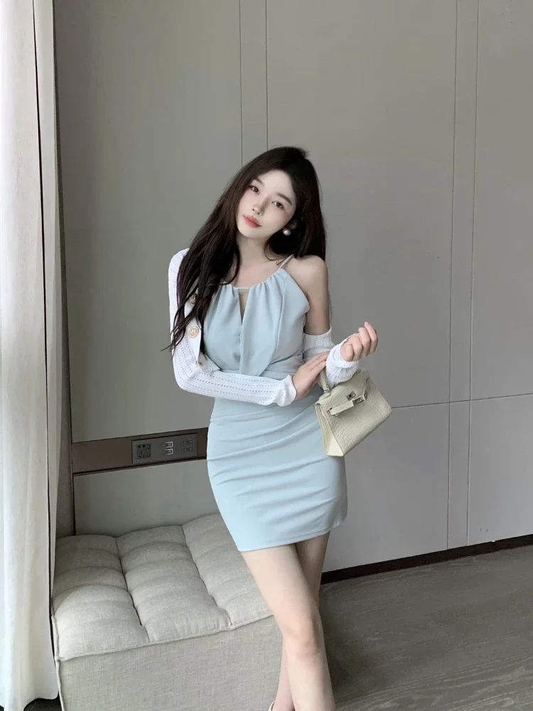 Coquette Sleeveless Mini Sexy Women's Dresses Female Dress Tight Corset Bodycon Short Off Shoulder Harajuku Elastic Y2k Designer