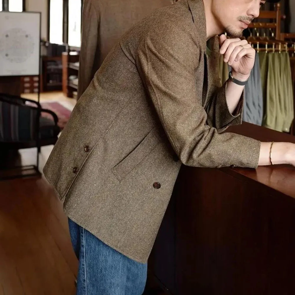 Italian vintage wool blend Man Blazers Sports Casual Men brown Suit Jacket Men's regular Fit Short Coat