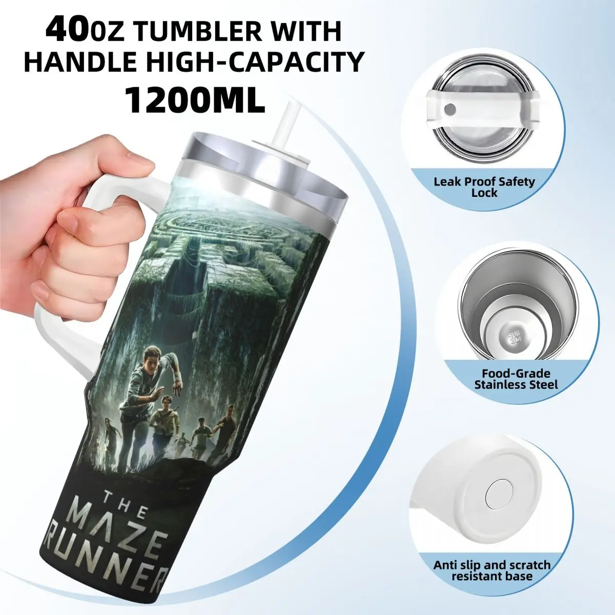 The Maze Runner Stainless Steel Tumbler Newt X Thomas Travel Thermal Cups With Straws Car Mugs Cold and Hot Water Bottle