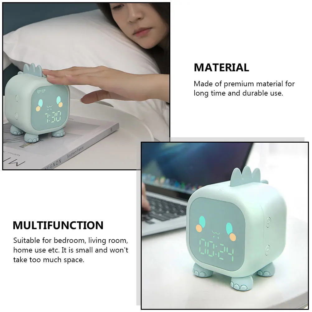 

Kid Alarm Clock Cartoon Silicone Lamp Digital Bedside Night Light Rechargeable Decorate for Kids Child