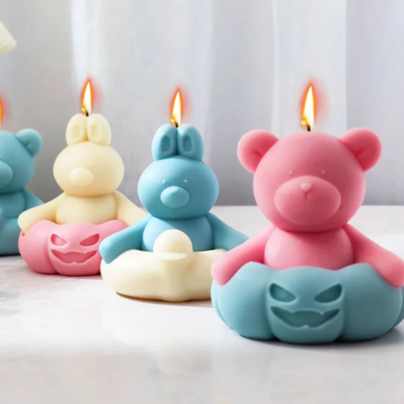 

Cartoon Bear Rabbit Silicone Candle Mold Duck Circle Soap Resin Plaster Making Set Pumpkin Ice Chocolate Mould Home Decor Gifts