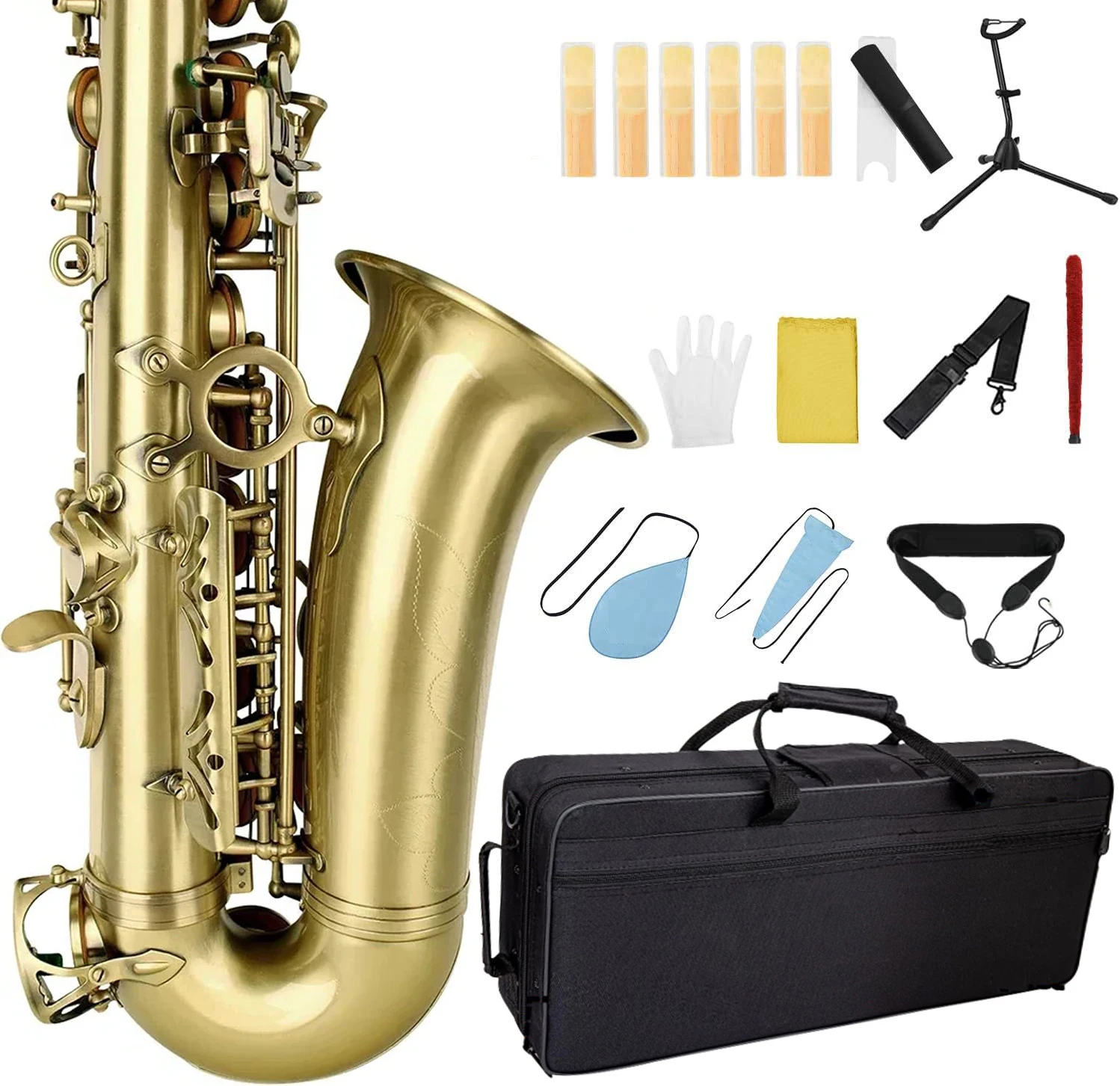 

Cyan Antique Eb Alto Saxophone for Beginners Adults Brass E Flat Key Type Saxophone Woodwind Instrument with Case Strap Glove