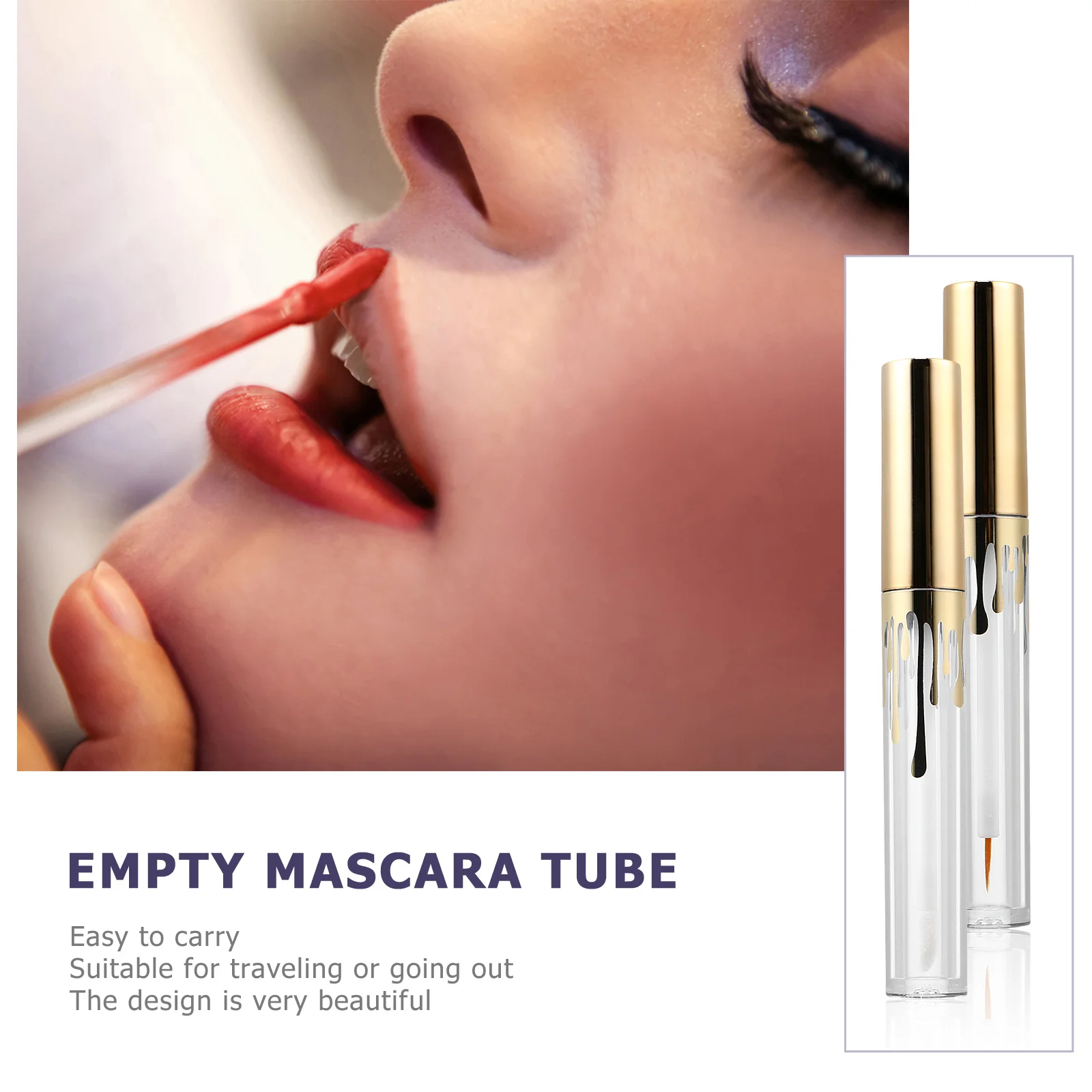 หลอดมาสคาร่าเปล่าแบบใส 3 ชิ้น ขวดลิปกลอส ภาชนะใส่อายไลเนอร์ แบบเติมได้ พลาสติกสำหรับเดินทาง ขนาดพกพา ใช้ซ้ำได้