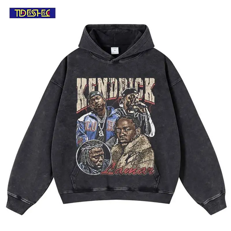 

Harajuku Streetwear Portrait Vintage Oversized Stretwear Washed Hoodie Hip Hop Pattern Print Cotton Hooded Pullover Sweatshirt