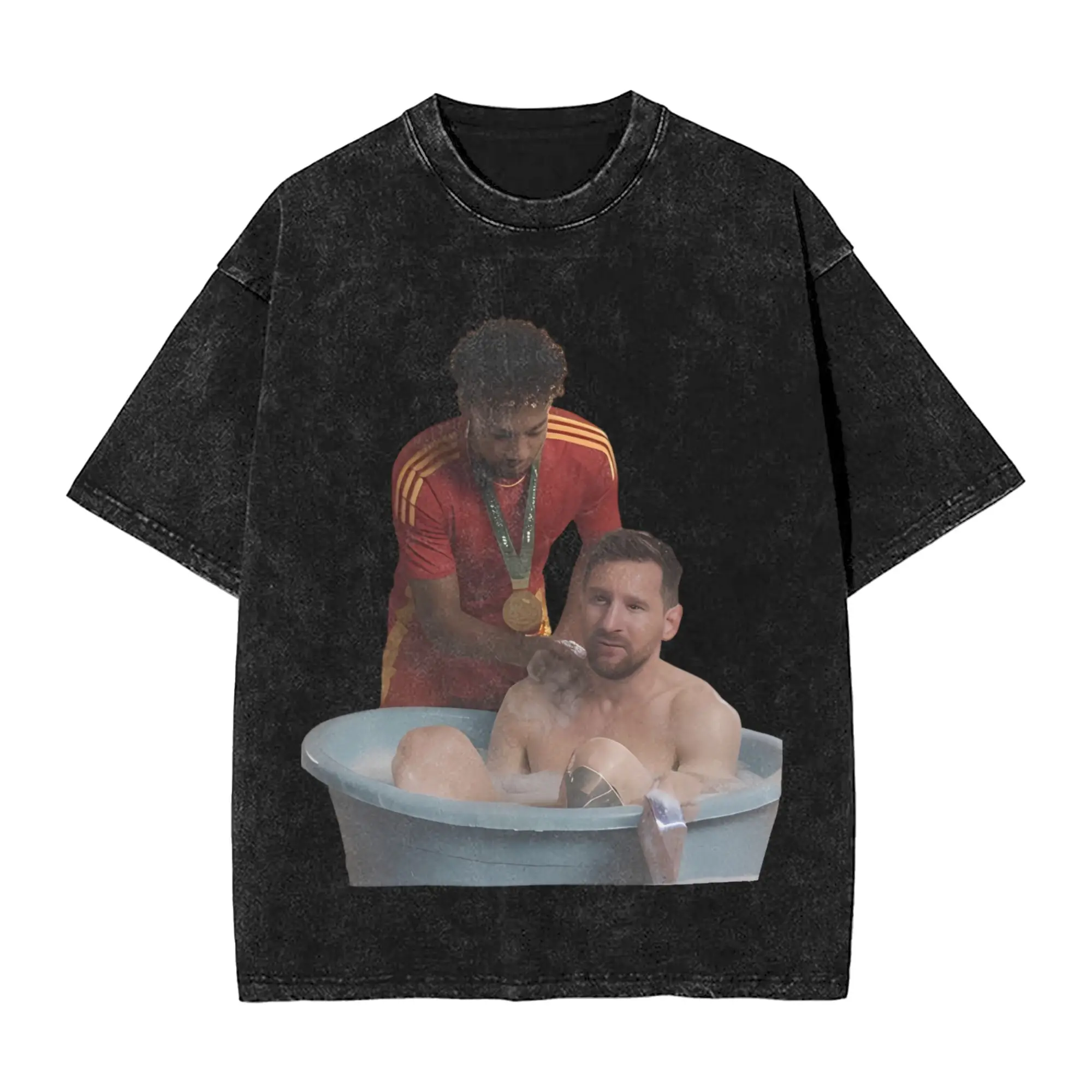 Messies & Yamals Take a Bath Outfit Washed T Shirts for Men Women Streetwear Hip Hop T-Shirt Printed  Tees Short Sleeve
