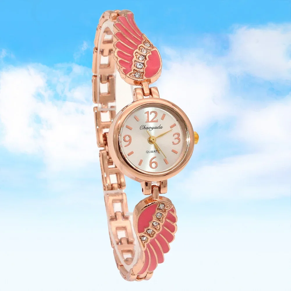 Angel Wing Band Crystal Rhinestone Dress ladies Watch Women Watches Hours Quartz Dress Wristwatches Girls Watch