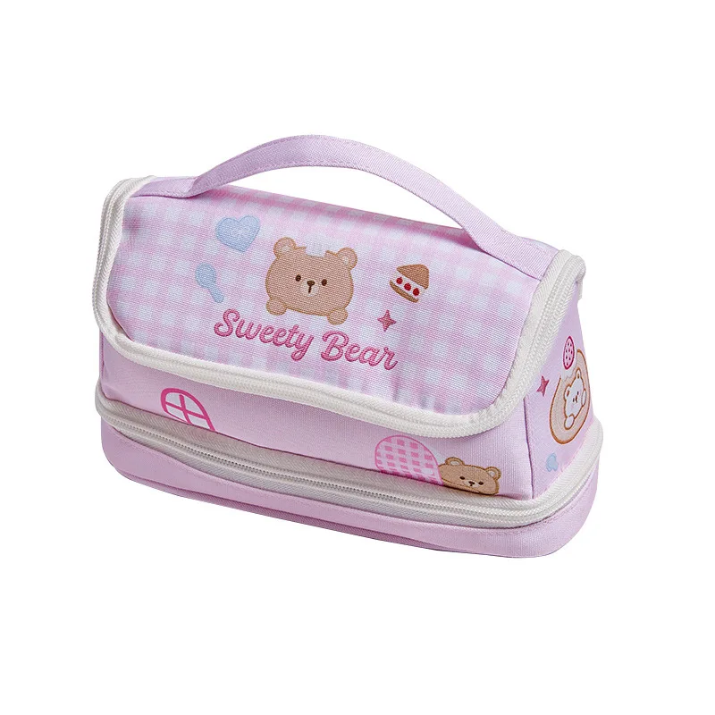 

Sweet Bear Large Capacity Pencil Case for Girls Multi-Layered Organizer High-Looking Pencil Bag for Junior High School Students