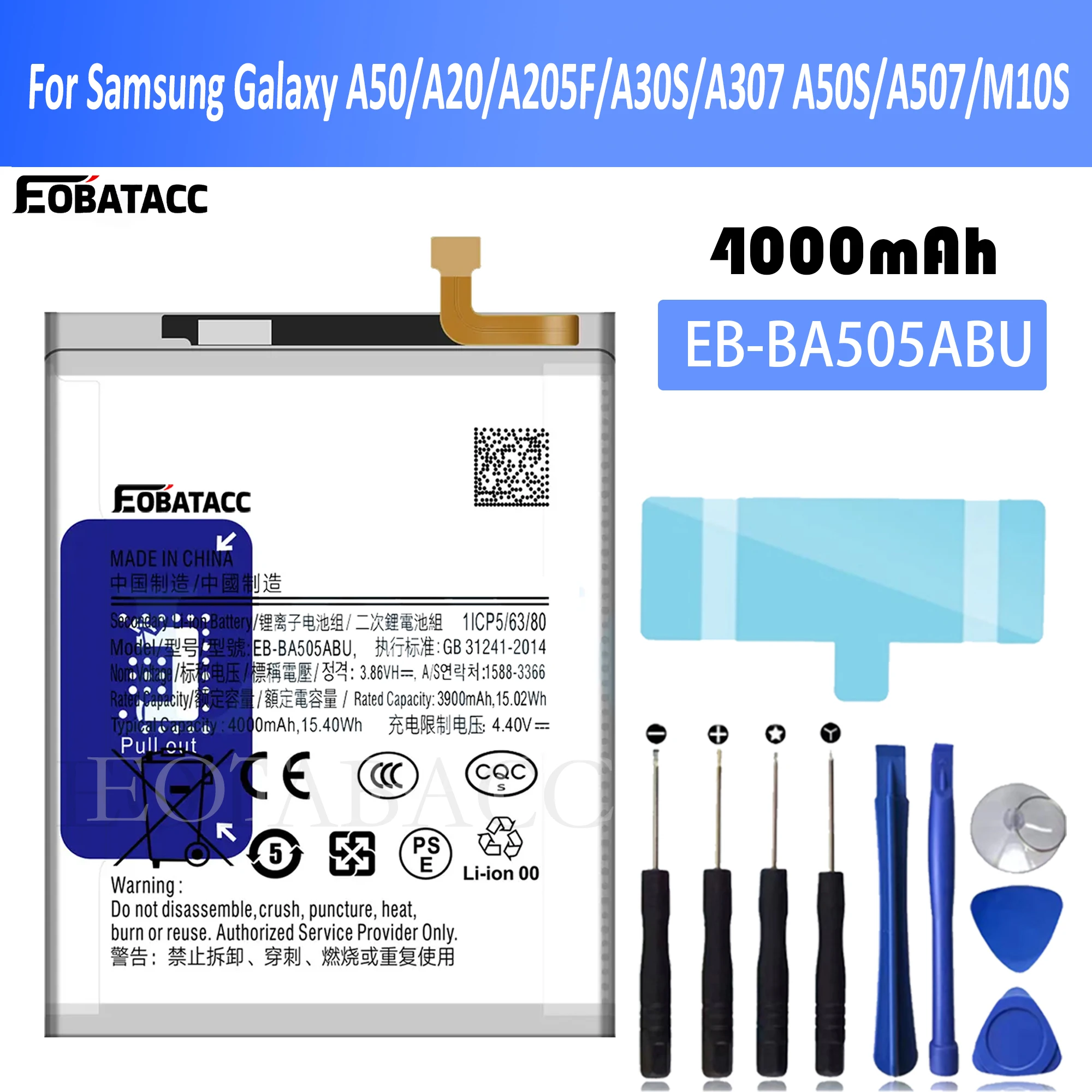 

EOTABACC High Quality 100% Original EB-BA505ABU Battery For Samsung A50/A30/A20/A205F/A30S/A307 A50S/A507/M10S Phone Battery+Too