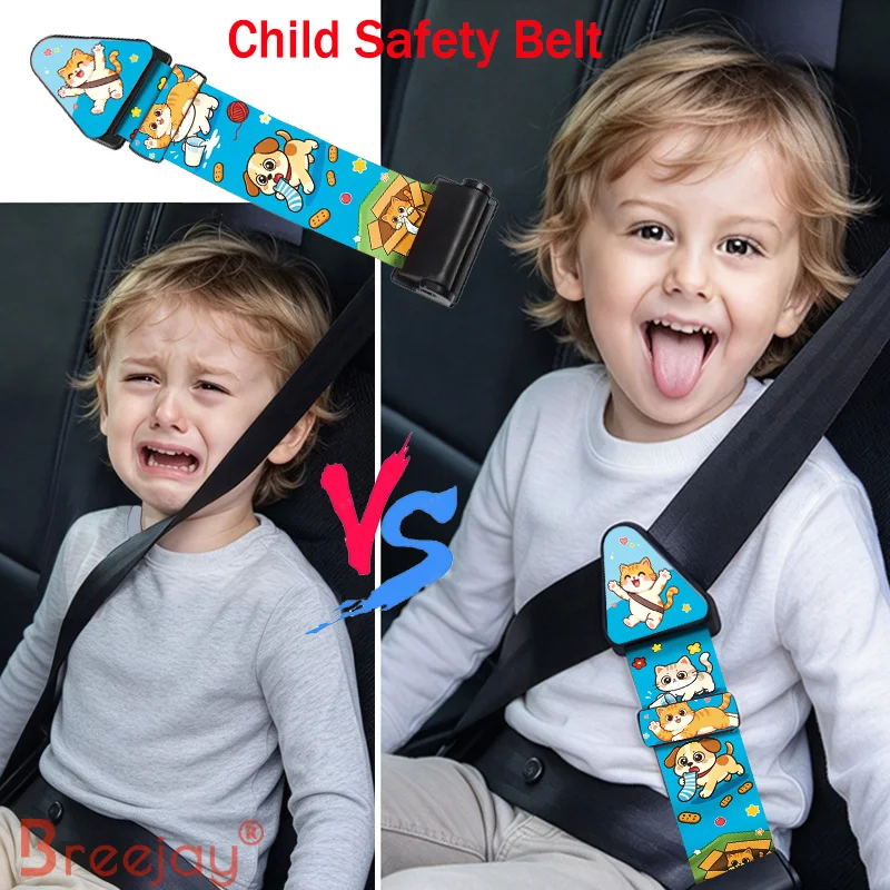 Car Child Safety Belt Adjuster and Fixer, Anti-Neck-Strangling Limiter, Car Child Seat, Triangular Anti-Movement Protection, Adjustable Length, Easy to Install, a Must-Have for Children When Driving