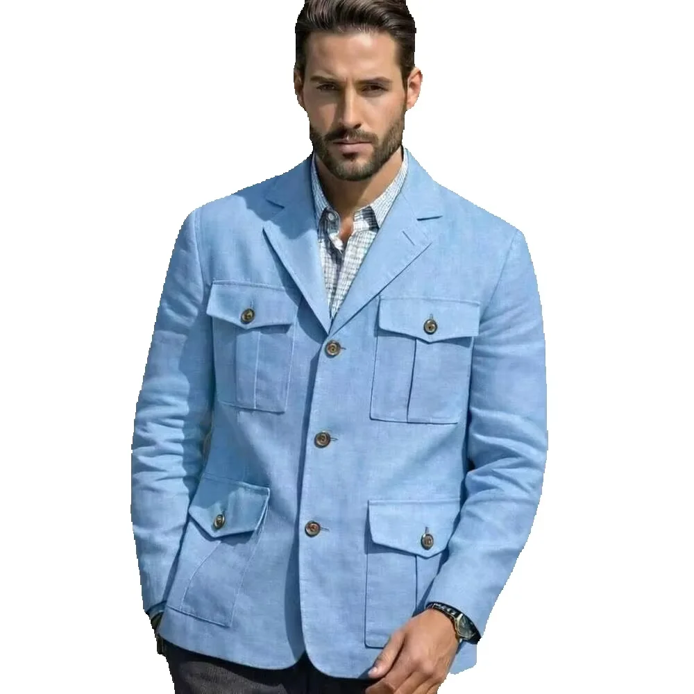 Blazer Azul de Lino Estilo Saf - Men'S Formal Resort Wear reseña y precio