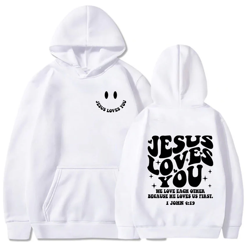 

Jesus Loves You Double Sided Printed Hoodies High Street Fashion Oversized Sweatshirts Men Women High Quality Vintage Sudaderas