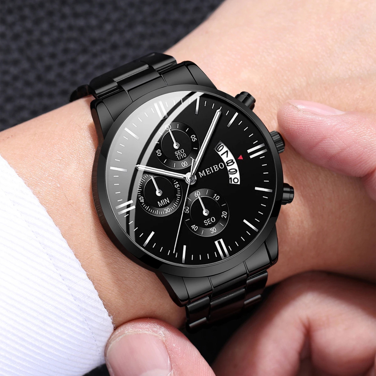 3PCS/Set Fashion Men Business Watches Luxury Steel Band Large Dial Analog Quartz Watch Relogio Masculino（Without Box）