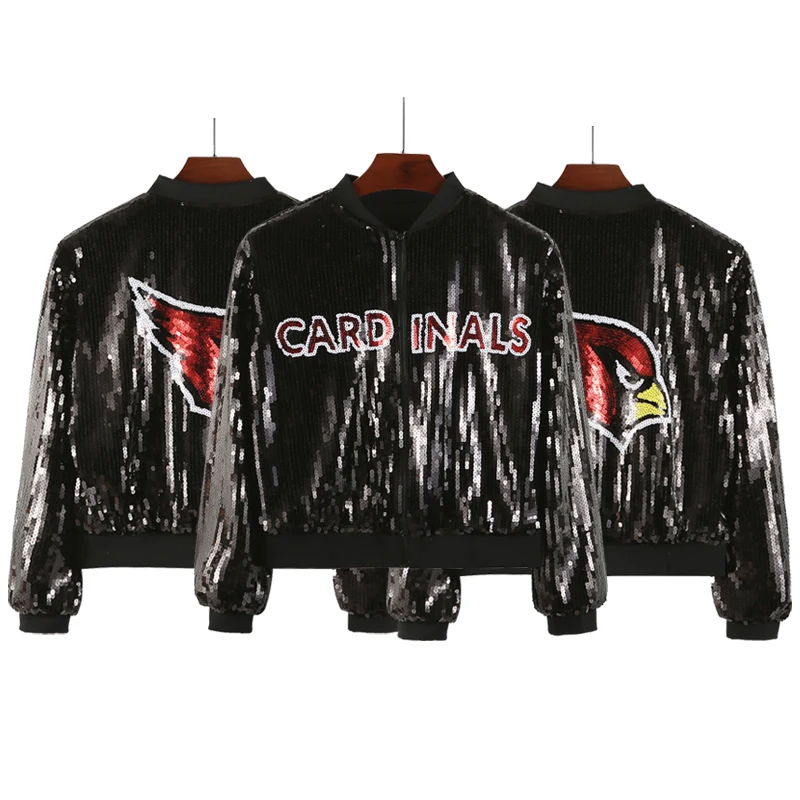 

Black Women's Bomber Jacket Cardinal s Full-Zip Sequin Jacket