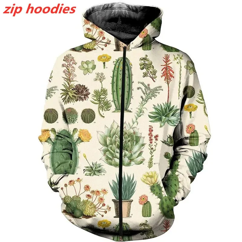 Exquisite cactus 3D men's and women's printed zipper shirt casual Sweatshirt fashion street hip hop Hoodie -- uuu