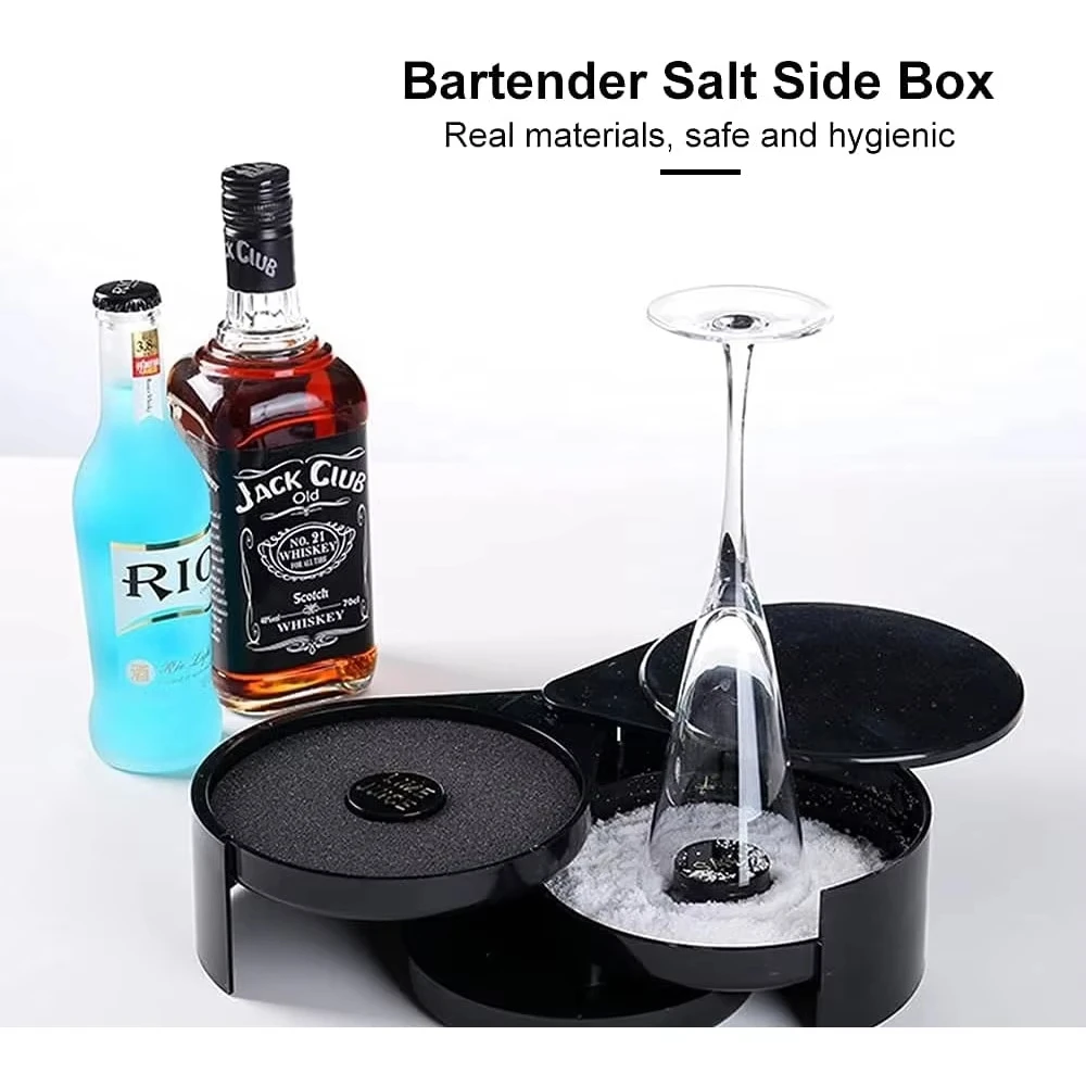 3-Tier Foldable Rotating ABS Cocktail Rimmer Set for Margarita, with Salt, Sugar & Lime Juice Containers, Portable Bar Tool