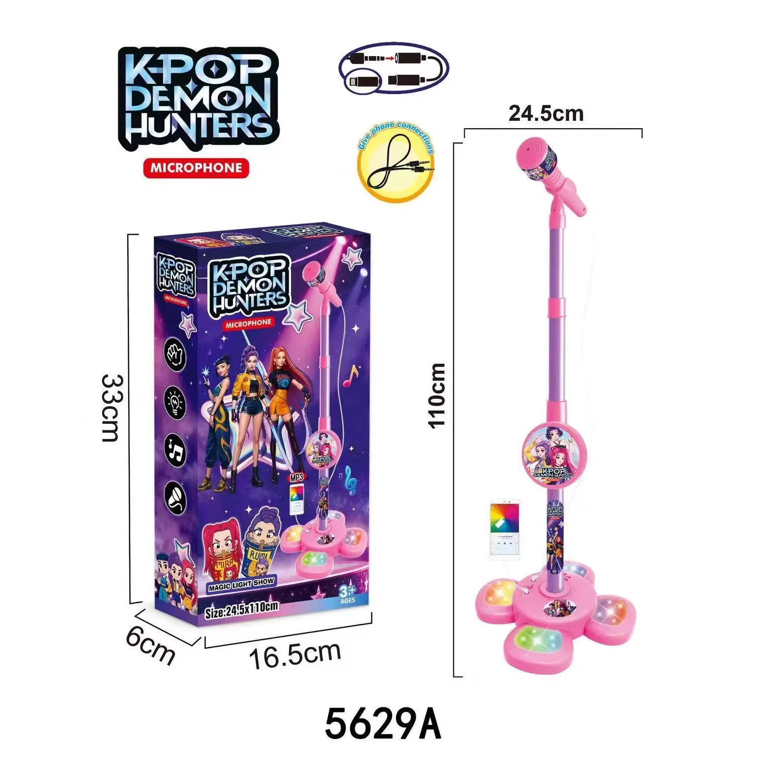 5350a Spielzeug-Hexenjäger-Mikrofon mit verstellbarem Ständer, LED-Lichtern, MP3-Wiedergabe, Karaoke, Gesang, Musik-Performance, Geschenk