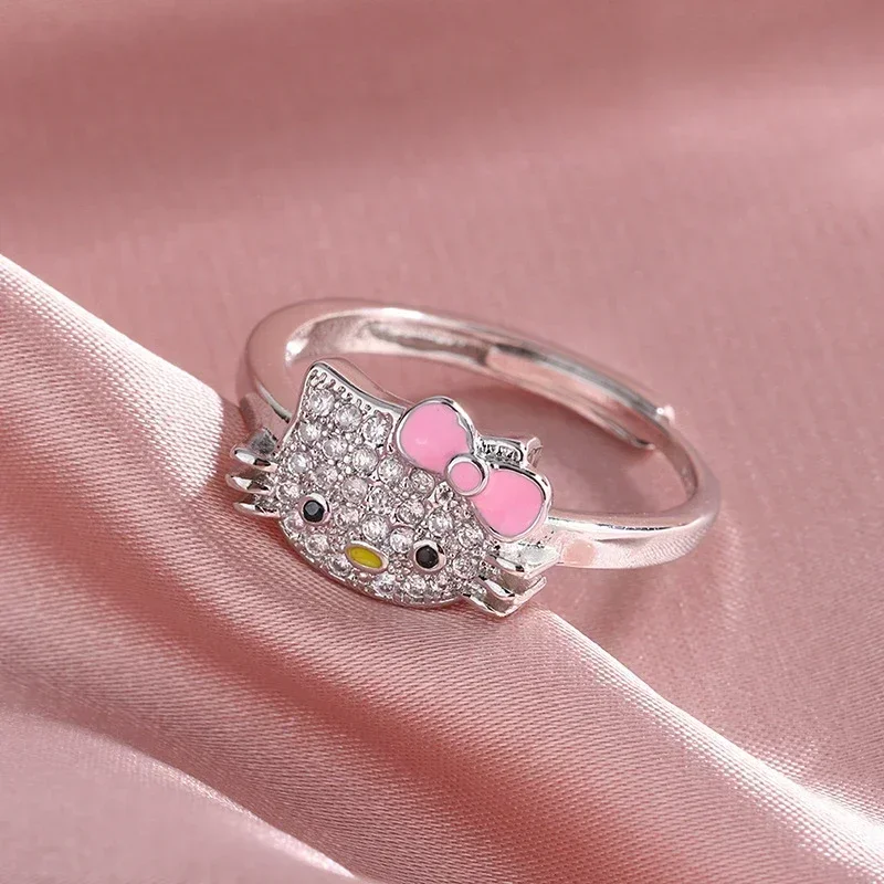 

Sanrio Hello Kitty Ring Jewelry Cute Cartoon Anime KT Cat Fashion Charm Ladies Ring Jewelry Girlfriend for Valentine's Day Gifts