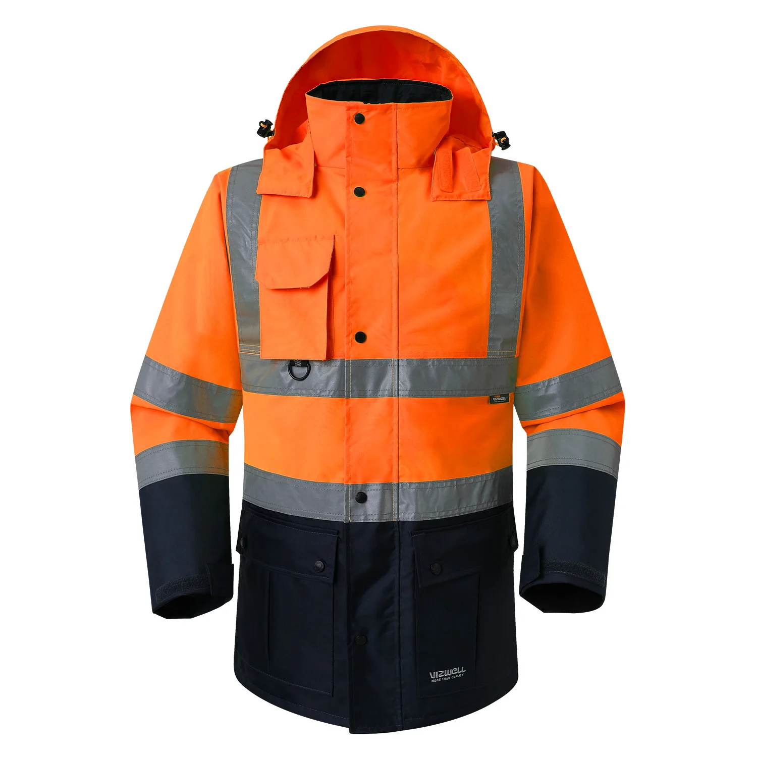 Hi Vis Workwear Bomber Jacket Waterproof with Detachable Linner ANSI Navy Bottom High Visibility Lime Thermal Bomber Jacket 5XL