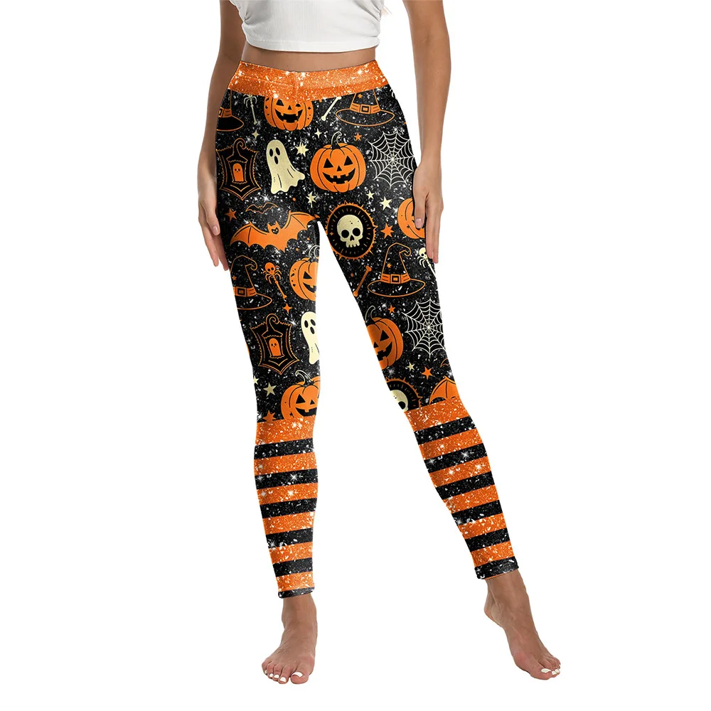 Halloween Theme Costume Party Seasonal Decor Print High Waist Stretch Leggings Soft Casual Yoga Pants for Women