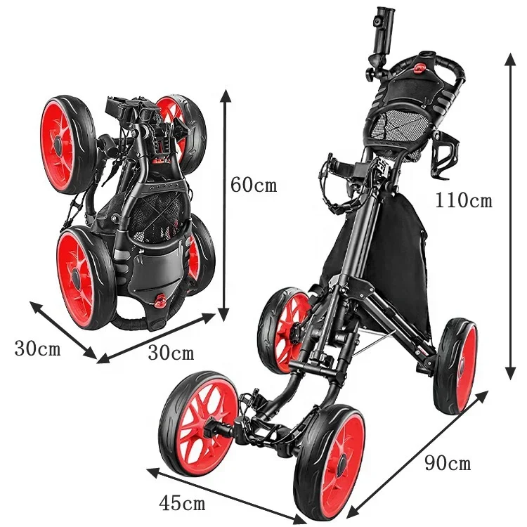 NEW Design 4 Wheels Push Golf Trolley Top Quality Golf Push Cart Trolley With Umbrella Holder