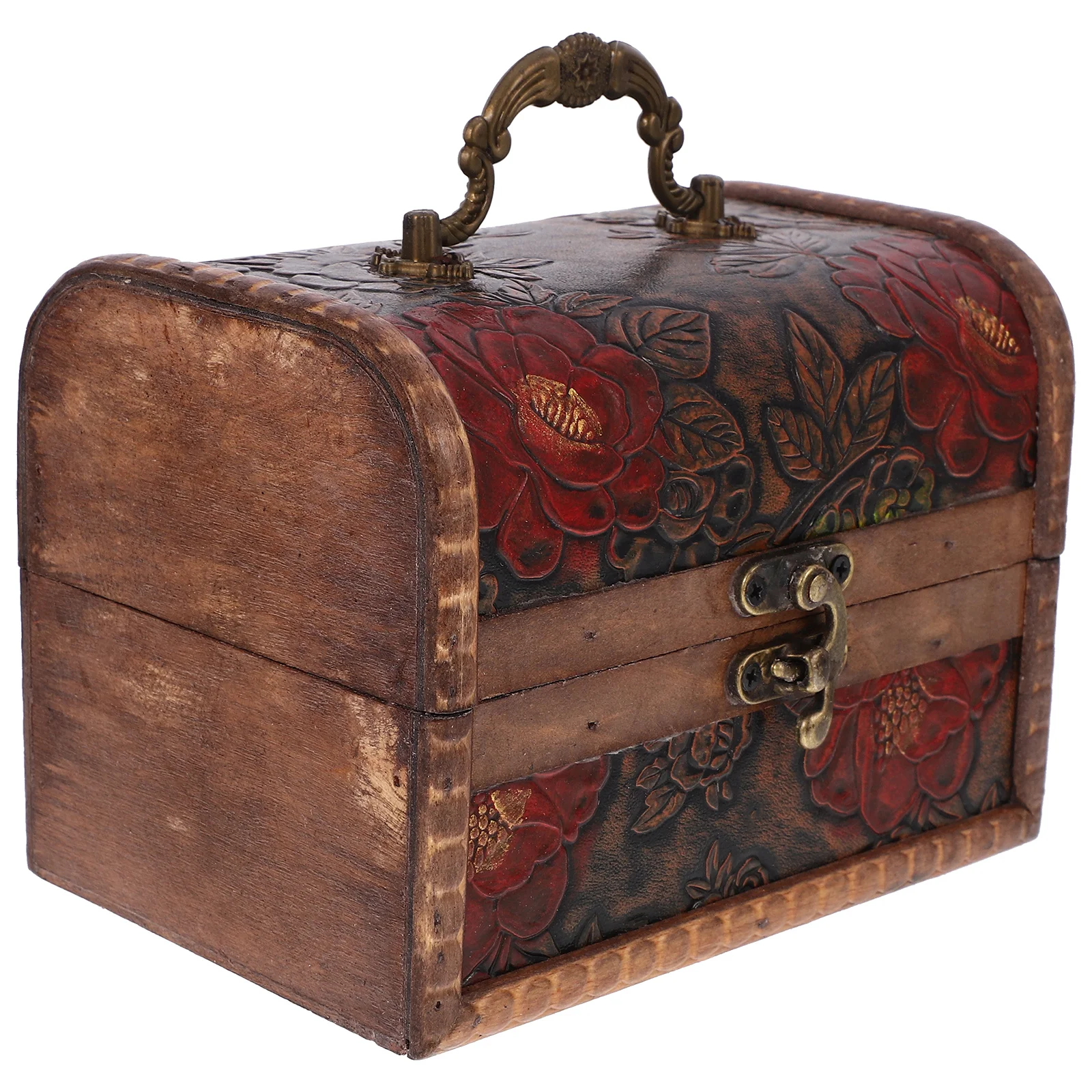 

Маленький деревянный сундук с тиснением, шкатулка для драгоценностей, защелка, замок, портативный винтажный футляр для хранения, организация колец, серег, браслетов