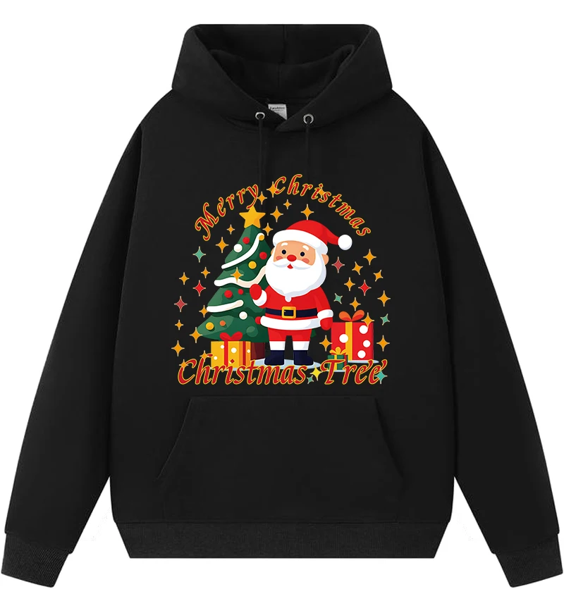 Polarshe Custom Hoodies Sportswear Santa Claus Cotton Hooded Sweatshirt Women Men Christmas Clothes Casual Long Sleeve Pullover