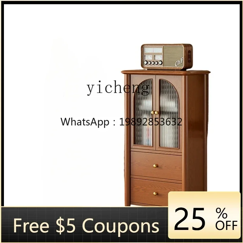 LYY  French retro solid wood TV cabinet side cabinet light luxury household living room high and low cabinet