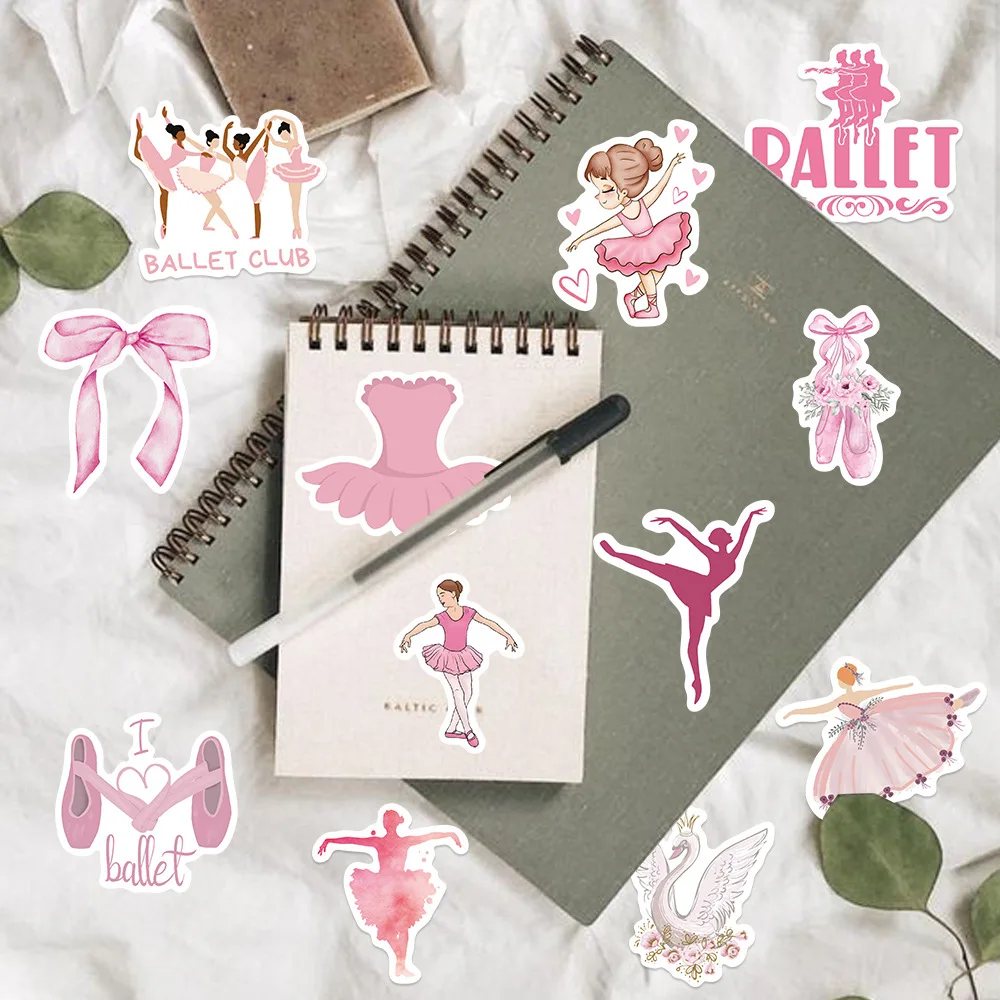 50pcs  Pink Ballet Cartoon Graffiti Stickers DIY Phone Laptop Notebook Suitcase Waterproof Sticker Kids Toy Gifts