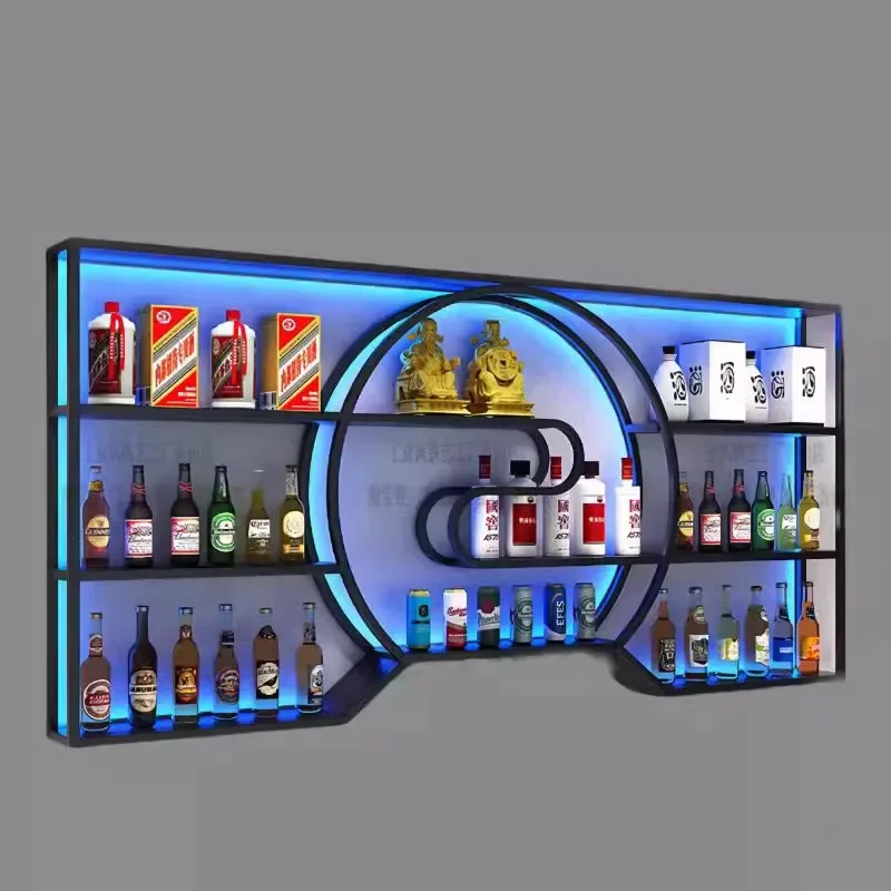 

Commercial store wall-mounted New Chinese-style against the wall Wine racknt and beverage display cabi