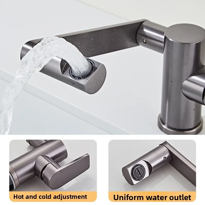 Sink faucet, space aluminum lead-free healthy small scratch-resistant and wear-resistant faucet, bathroom hot and cold faucet
