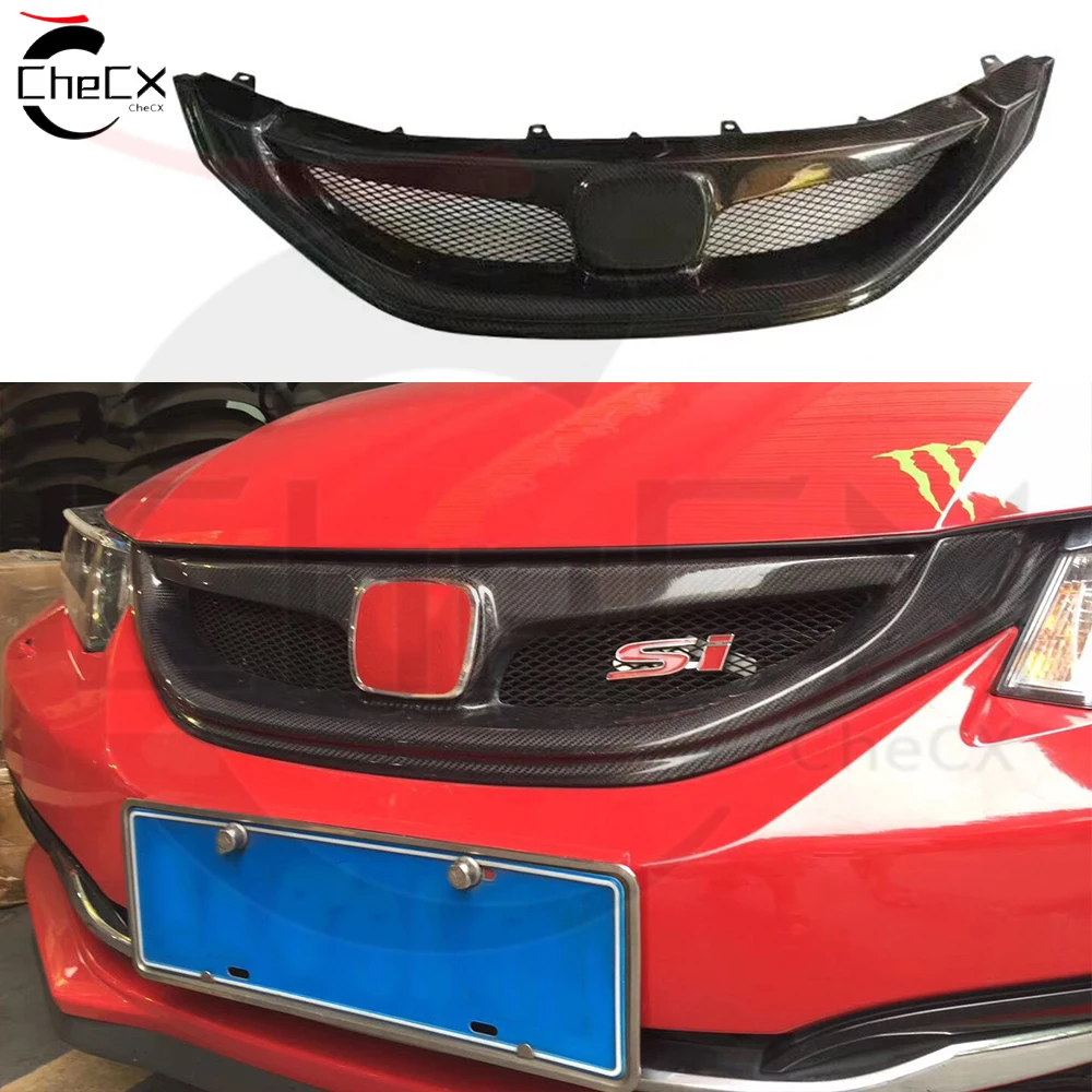 For 2014-2015 Honda Ninth Generation Civic Real Carbon Fiber Front Bumper Mesh Cover Front Grill Grille For Trims Without Emblem