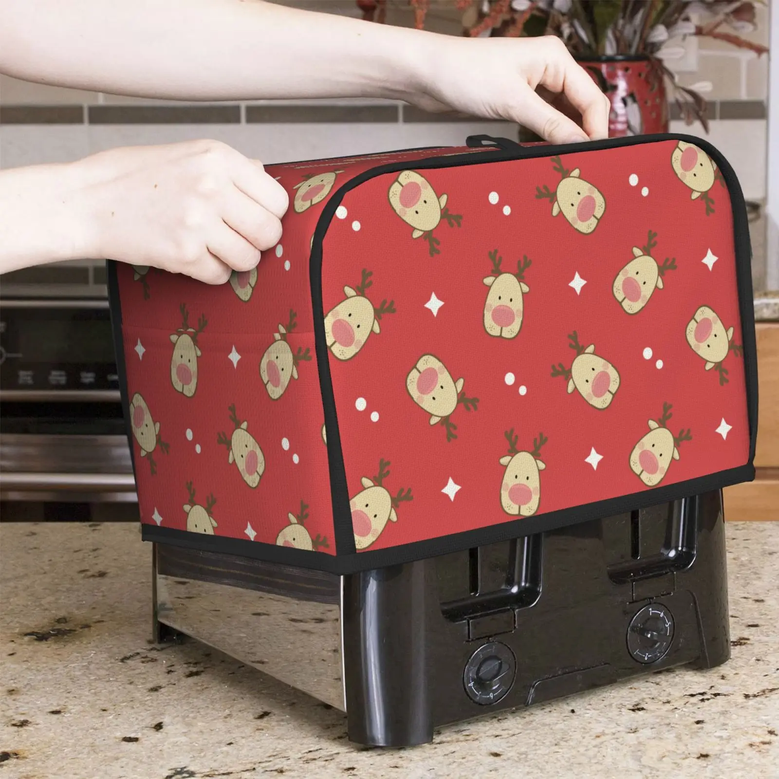 

Christmas Elk Deer Toaster Cover Bread Toaster Protector Machine Washable Fits Most Standard 2/4 Slice Toasters Dust Proof Cover