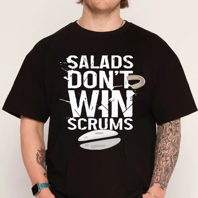

Men's Funny Rugby T-Shirt - Salads Don't Win Scrums Slogan Print Tshirt Cotton Short Sleeve Casual O-neck Mens Tee