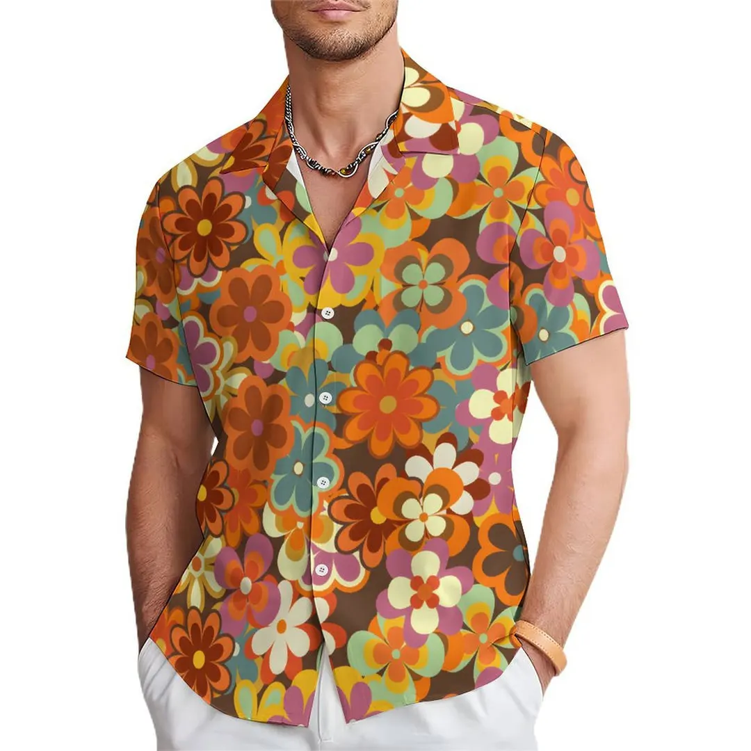 

2026 New Men's Multi Colored High-definition Printed Cherry Blossom Art Loose Casual Quick Drying Short Sleeved Shirt