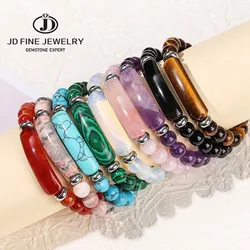 JD Natural Stone occhio di tigre ametista rettangolo Bar braccialetto di fascino donna uomo Reiki Healing Bead Chakra braccialetti coppie gioielli