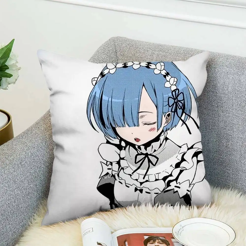 

Anime Re Zero Rem Pillow Case Double-Sided Printing Cushion Cover 45x45 Decorative Cushions Sofa Home Decor Soft Pillowcase