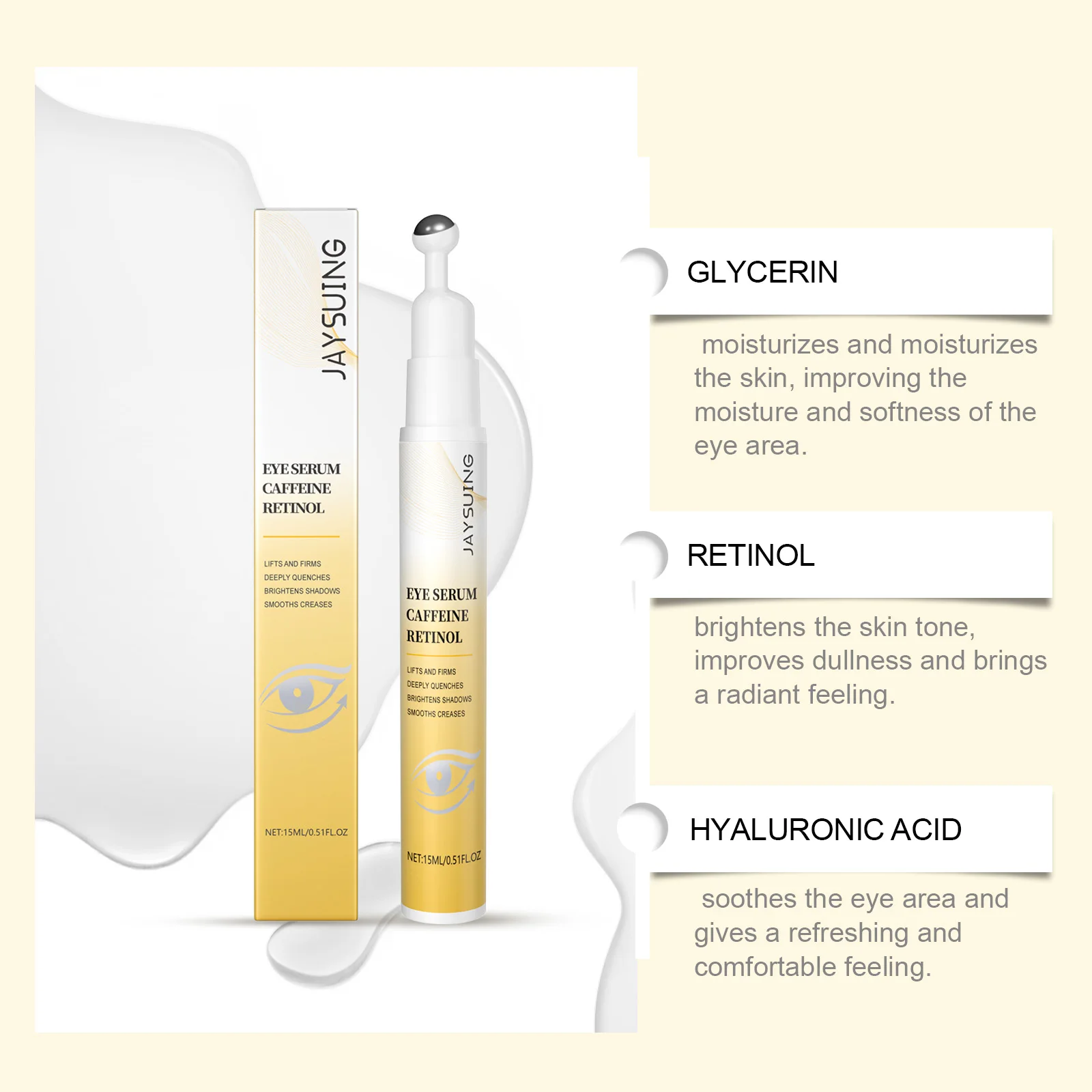 Retinol Eye Serum Roller For Dark Circles Puffy Eyes Wrinkle Firming Hydrating Treatment Gentle Roll On Brightening Eye Care view 2