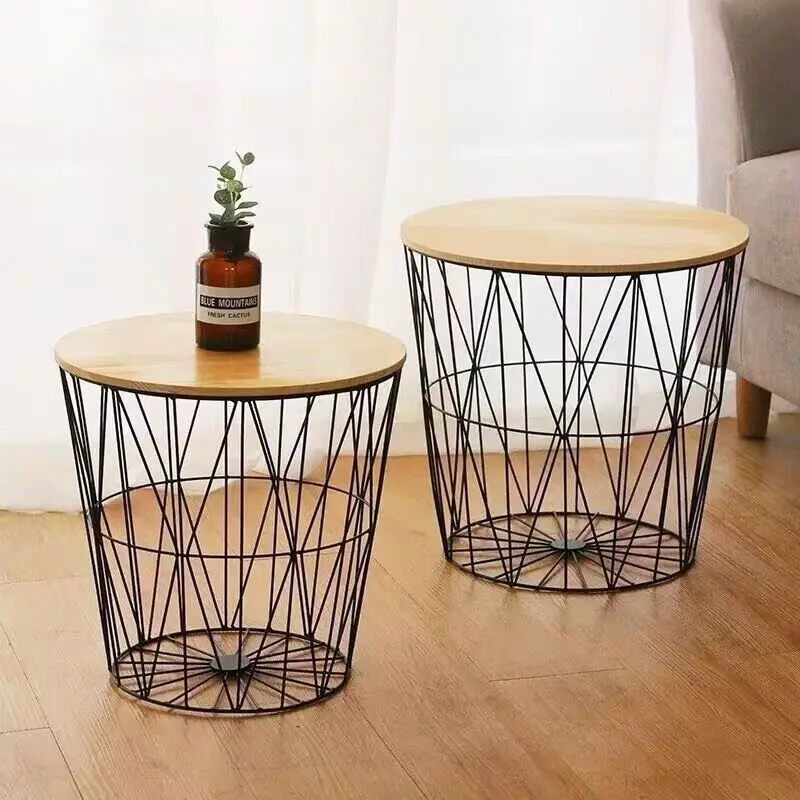 

Wrought iron bedside table simple storage basket clothes bedroom multi-functional storage small table small coffee table