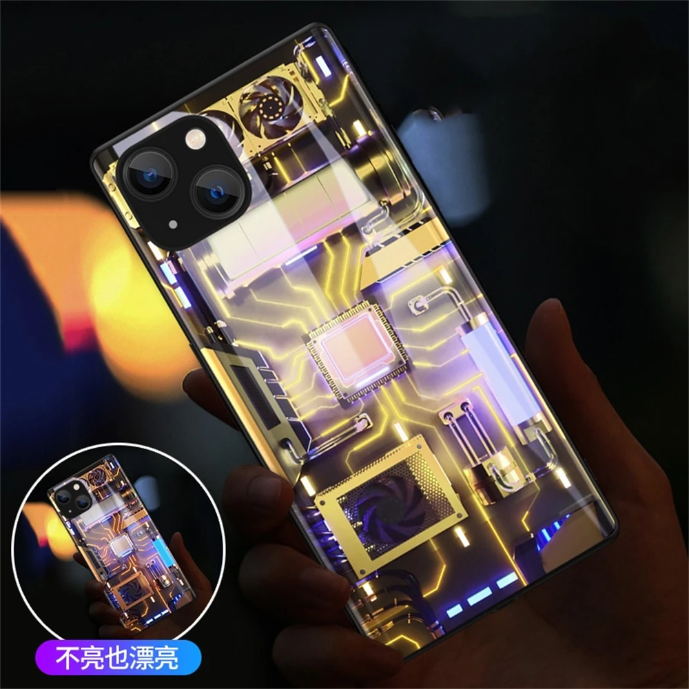 

Luxury Mechanical Chip Sound Control LED Flash Cases Luminous Glass Cover For Samsung S25 S24 S23 S22 S21 S20 FE Plus Ultra A54