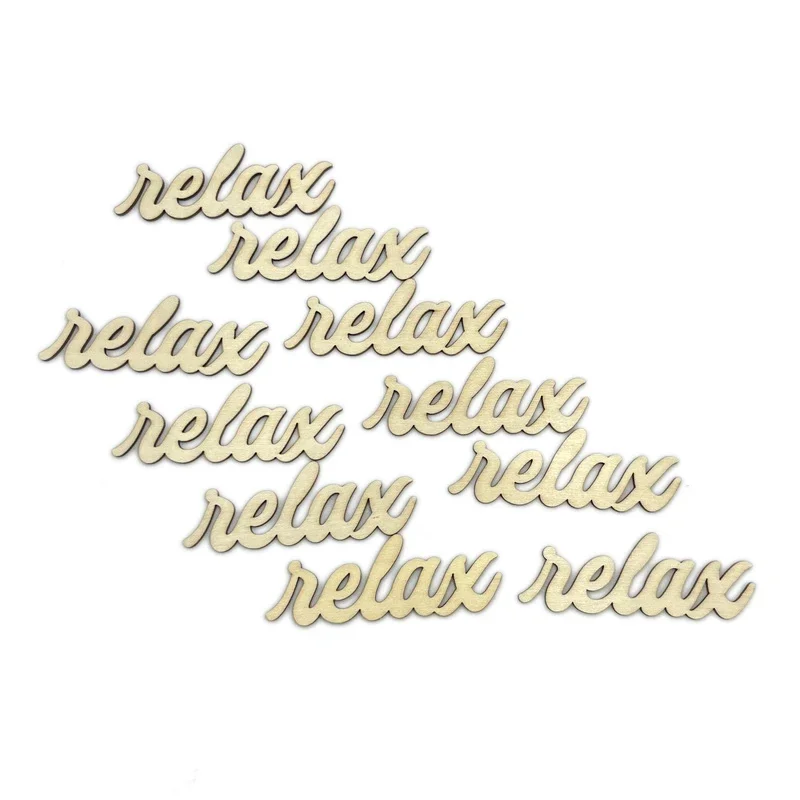 10pcs 10cm Relax Script Word Wood Sign- Wooden Letter Words- Laser Cut Unfinished Wood